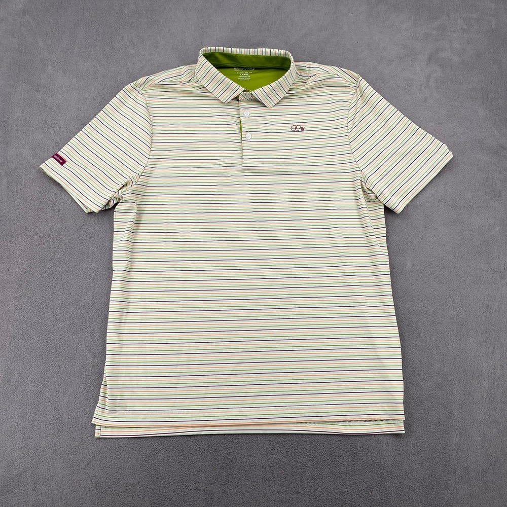 Good Good Golf Mens Large Performance Polo Shirt Striped Short Sleeve Green L